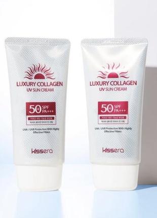 Солнцезащитный крем с коллагеном и экстрактом алоэ kissera luxury collagen uv sun spf50+ pa+++ cream1 фото