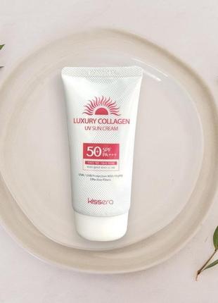 Солнцезащитный крем с коллагеном и экстрактом алоэ kissera luxury collagen uv sun spf50+ pa+++ cream3 фото