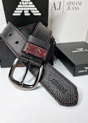 Ремень пояс мужской кожаный чёрный в стиле armani