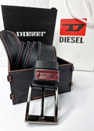 Ремінь чоловічий шкіряний пояс чорний в стилі diesel