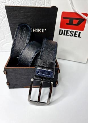 Ремінь чоловічий шкіряний пояс чорний в стилі diesel