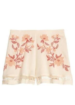 Натуральні повітряні шорти з віскози з високою посадкою в квітковий принт з перфорацією