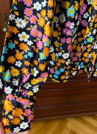 Чорна чорна яскрава різнобарвна сорочка блуза в квітковий принт ромашки з зав'язками one size7 фото