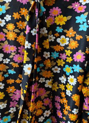 Чорна чорна яскрава різнобарвна сорочка блуза в квітковий принт ромашки з зав'язками one size8 фото