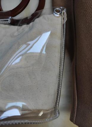 Прозрачная сумка бочонок круглая с мешком внутри с деревянными круглыми ручками боченок9 фото