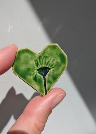 Брошь ручная работа керамика голубая желтая глина цветы