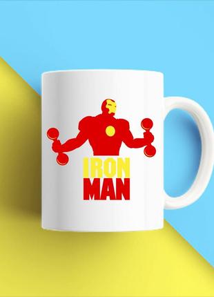 Белая кружка (чашка) с принтом  "iron man" push it1 фото
