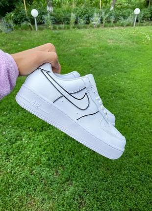 Чоловічі шкіряні кросівки nike air force 1 low white custom reflective#найк