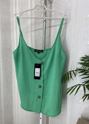 Зелёная майка на тонких бретелях и пуговицах, легкая блуза5 фото