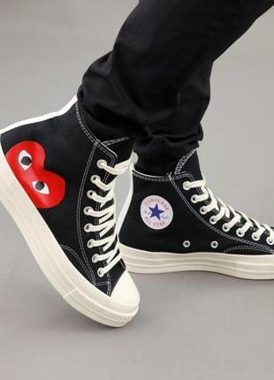 Converse х comme des garçons класичні чорні високі кеді конверс з сердечком весна літо чорні високі жіночі кеди