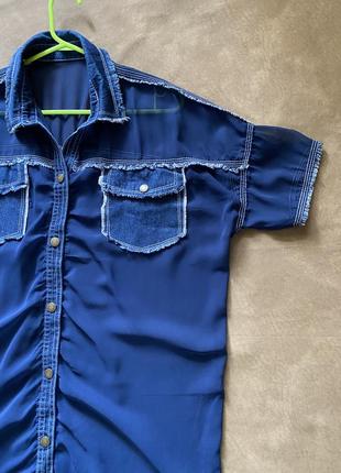 Шифоновая блузка рубашка комбинированная с джинсовой тканью5 фото