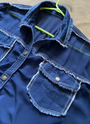 Шифоновая блузка рубашка комбинированная с джинсовой тканью6 фото