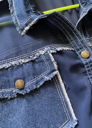 Шифоновая блузка рубашка комбинированная с джинсовой тканью7 фото