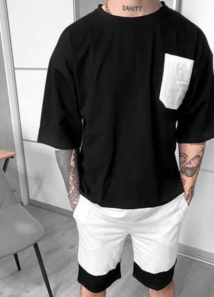 Спортивний чоловічий костюм чорний з білим