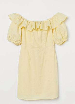 Льняное платье на плечи с рюшами h&m linen blend2 фото