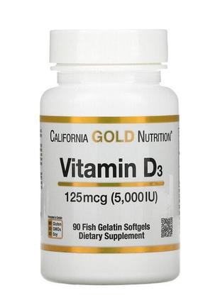Вітамін d3, 125 мкг (5000 мо), 90 капсул, витамин д3 california gold nutrition оригинал2 фото