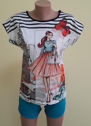 Женская пижама футболка и шорты