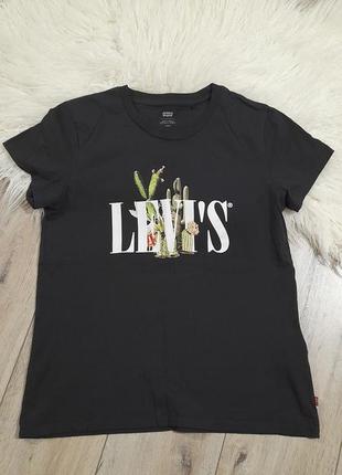 Графитовая футболка свободная коттоновая оверсайз с принтом кактус levis