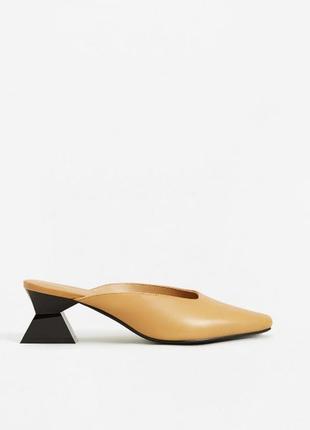 Шкіряні туфлі mango з геометричним підбором кожаные туфли с геометрическим каблуком5 фото