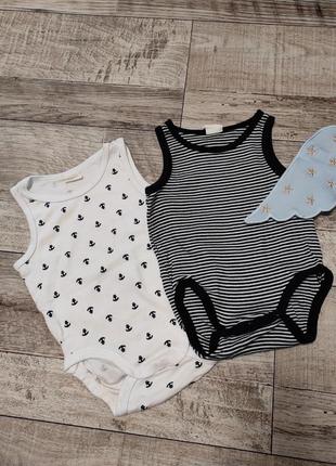 Комплект для малыша бодики морская тематика в полоску якорь майка детская одежда1 фото