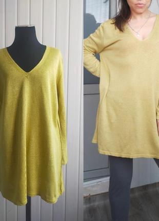 Вільна в'язана туніка оливкового кольору льон з шовком ,м, jane forbes frontiers