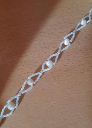 Браслет перлам намистин нежн hand бісер котяче око бижут плетен бохо етно сер тренд опал иризац ручн