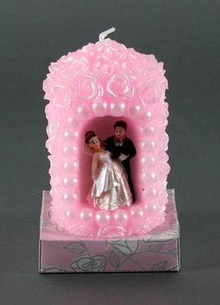 Свічка весільна наречений і наречена циліндр рожева / свічка весільна наречений і наречена циліндр рожева 10x7x7 см