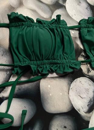 Купальник шторка на завязках зелений смарагд3 фото