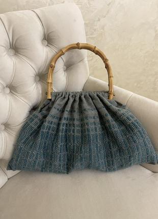 Сумка шопер авоська ручки бамбук , шерсть bamboo handle wool3 фото