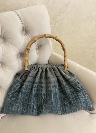 Сумка шопер авоська  ручки бамбук , шерсть bamboo handle wool