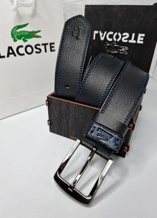 Ремень пояс мужской кожаный чёрный в стиле lacoste