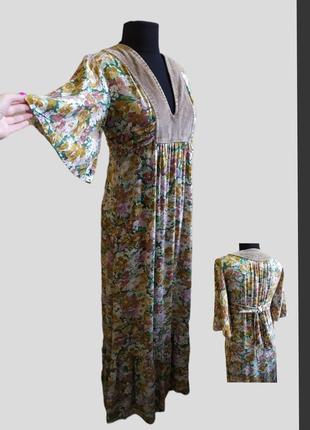 Красивое винтажное длинное платье в цветочный принт из натуральной ткани