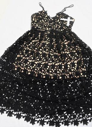 Акція коктейльне брендове вечірнє плаття міді чорне та підклад з мережива мереживн сукня cameo8 фото
