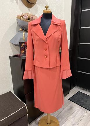 Костюм жіночий рожевий зі спідницею "сантібел стиль"