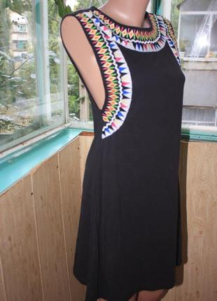 Хлопковое платье с оригинальным вышитым воротом в бохо этно стиле4 фото