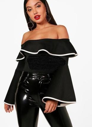 Блуза боді чорно біла boohoo