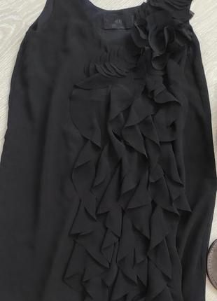 Чёрное шифоновое платье короткое с воланами3 фото