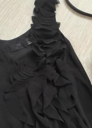 Чёрное шифоновое платье короткое с воланами4 фото