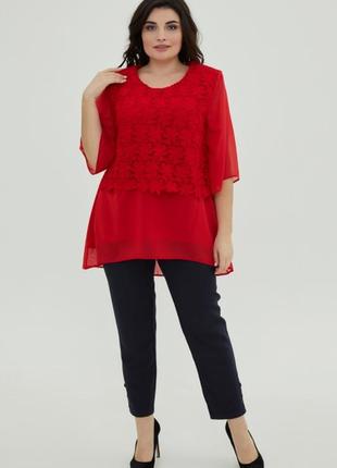 Туника шифоновая с гипюром силуэта трапеция