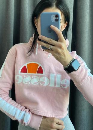 Ellesse вкорочене укорочене худі на флісі кроп-худі кроп топ еліс рожеве рожевий з лампасами жіночий2 фото