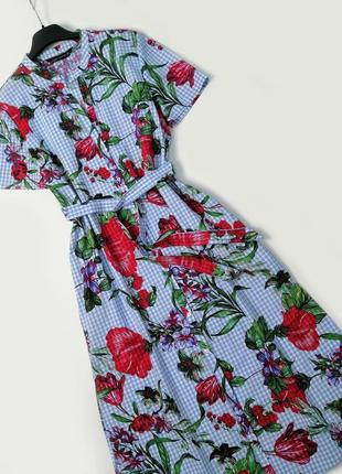 Натуральне бавовняне плаття сорочка з поясом в квіти zara