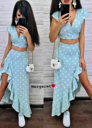 Костюм в горошек лён жатка / льон