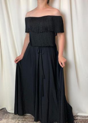 Вечірня сукня з бахромою ein fink modell з пізніх 70-х. вінтажне плаття максі винтажное платье макси длинное вечернее с бахромой 70-е винтаж
