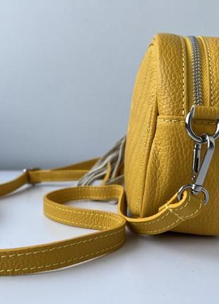 Кожаная сумка кроссбоди 29430-2 стеганая италия желтая горчица7 фото