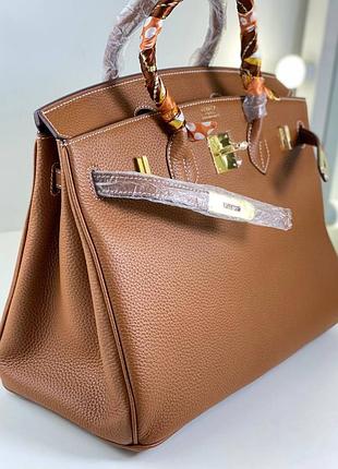 Сумка жіноча шкіряна руда брендовий шоппер ділова у стилі hermes birkin ерме біркін
