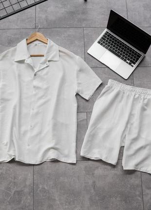 Легкий чоловічий костюм набір сорочка і шорти білий