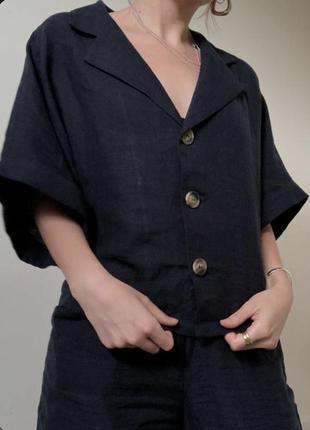 Блуза льняна сорочка укороченый лляний піджак