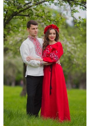 Мужская сорочка-вышиванка с традиционной красно-черной вышивкой6 фото