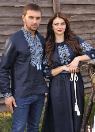 Вышитая мужская рубашка со стойкой и длинным рукавом из натурального льна 3