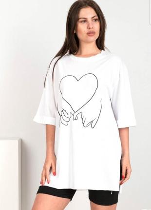 Стильна біла футболка з малюнком оверсайз великий розмір батал